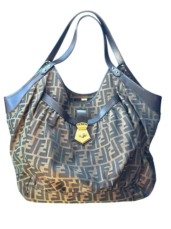 FENDI Zucca Chef Shoulder Bag Brown FF Monogram Hobo & Matching Wallet w/COA - Picture 1 of 13